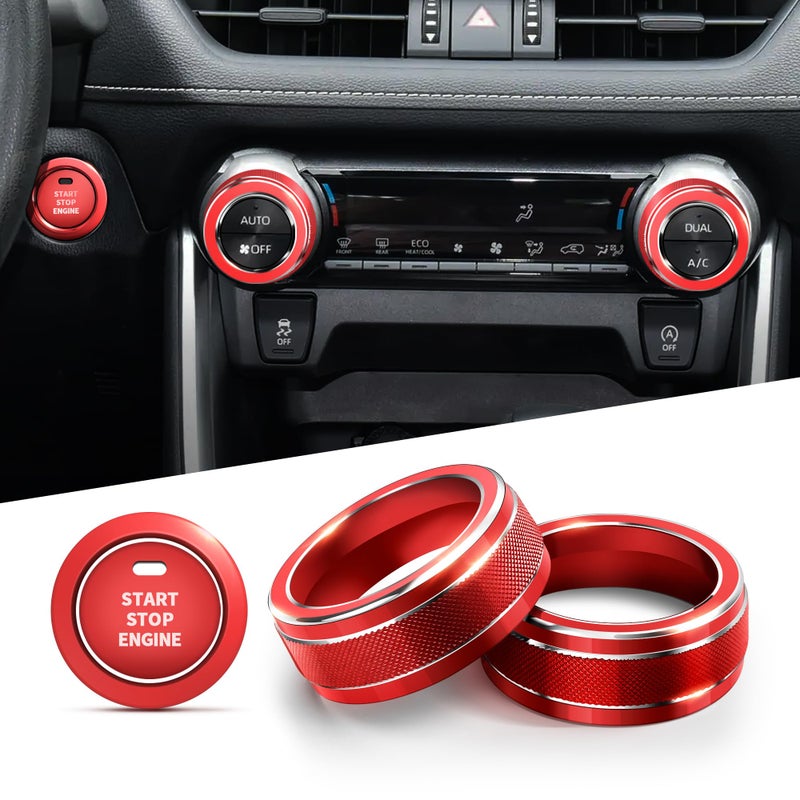Polodunn for Toyota RAV4 Accessories 2025 2024 2023 2022 2021 2020 2019 -Air Conditioning Knob Covers, Push Start Button Cover Trim Rings 4pcs (Red) - Image 1